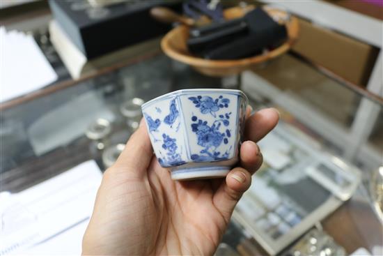 A Chinese Kangxi blue and white tea bowl and saucer